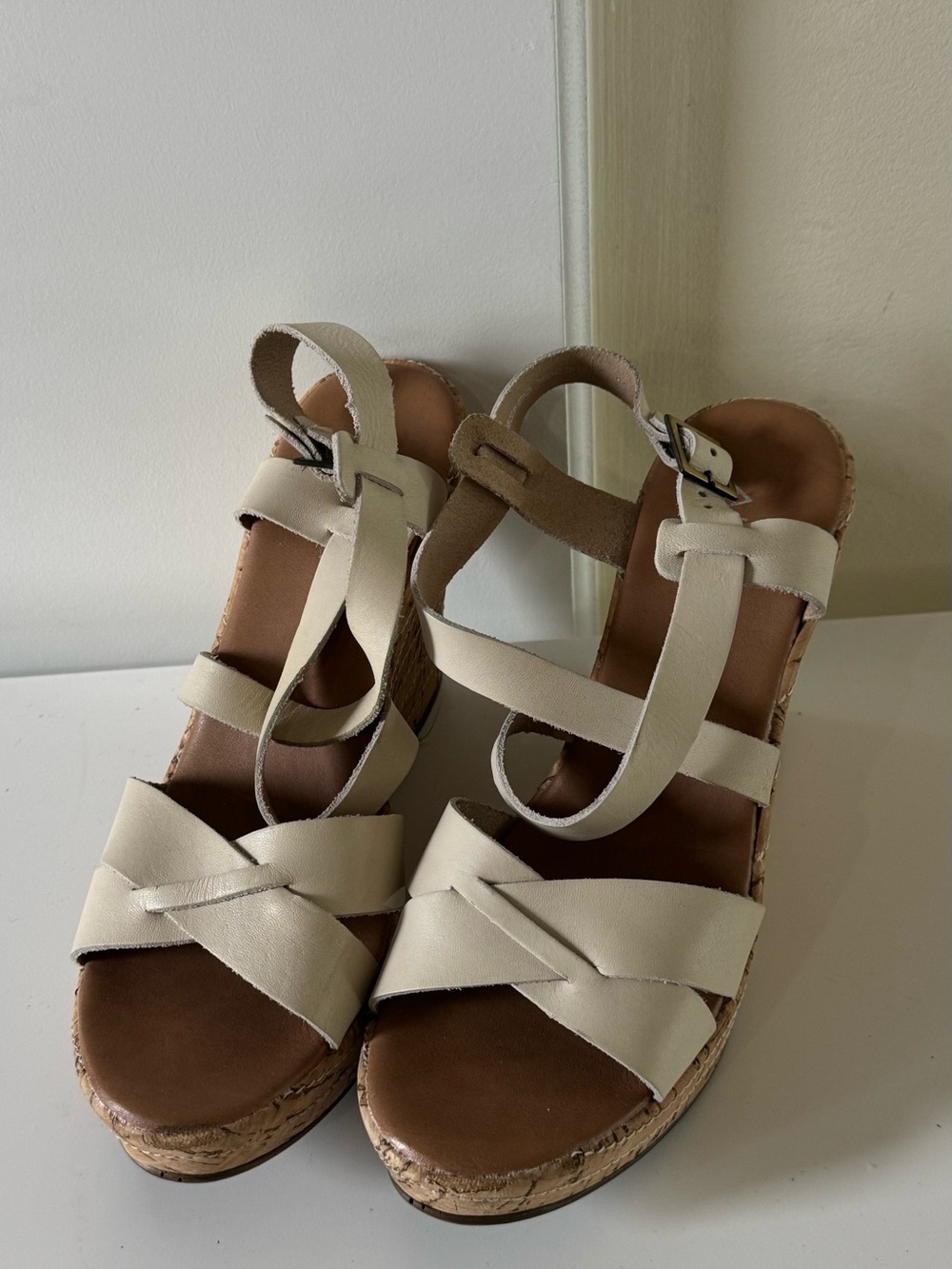 Aldo Cream Strappy Wedge Sandals